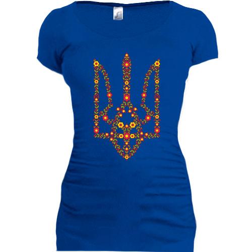 Подовжена футболка з квітковим гербом України (2)