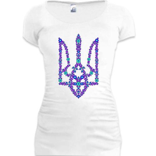 Подовжена футболка з квітковим фіолетовим гербом України