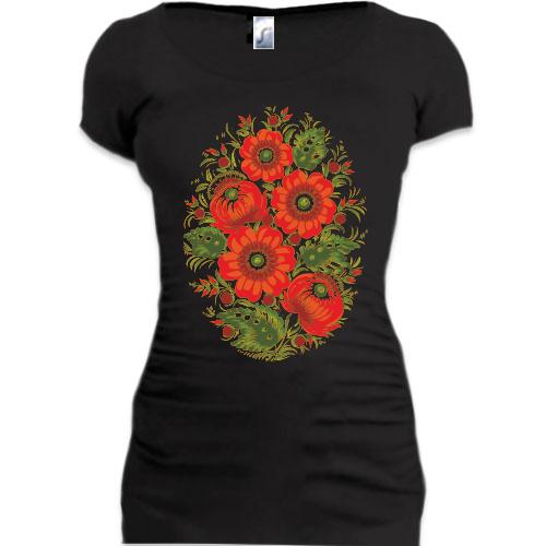 Подовжена футболка з квітами в стилі петриківського розпису (2)