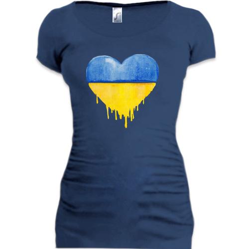 Подовжена футболка з жовто-синім серцем