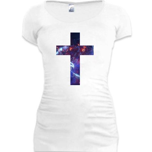 Женская удлиненная футболка с космическим крестом
