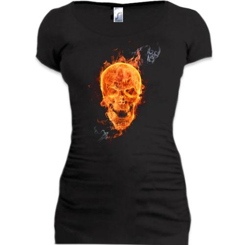 Подовжена футболка з вогненним черепом