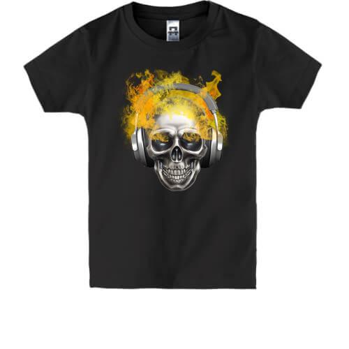 Дитяча футболка з вогненним черепом в навушниках