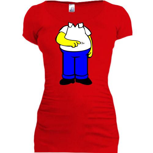 Женская удлиненная футболка с телом Гомера Симпсона