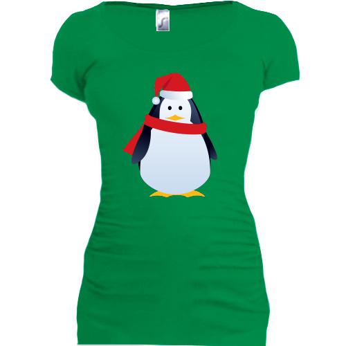 Подовжена футболка c пінгвіном в шапці Санти