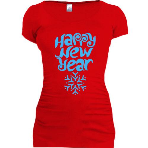 Подовжена футболка зі сніжинкою Happy New Year