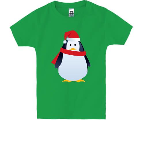 Детская футболка c пингвином в шапке Санты
