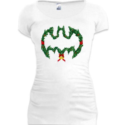 Подовжена футболка Різдвяний вінок Бетмена