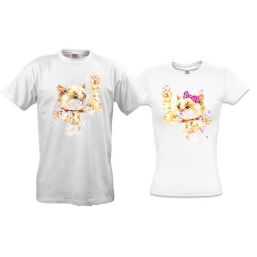Парные футболки с акварельными котятами