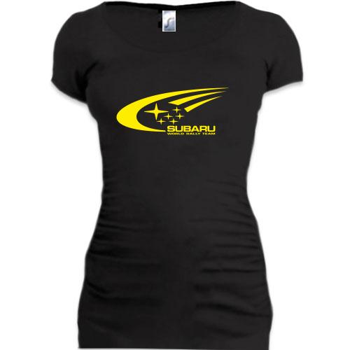 Женская удлиненная футболка Subaru world rally team (3)