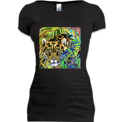 Подовжена футболка з леопардом 