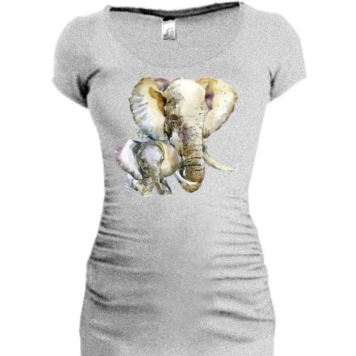 Подовжена футболка зі слоном і слоненям