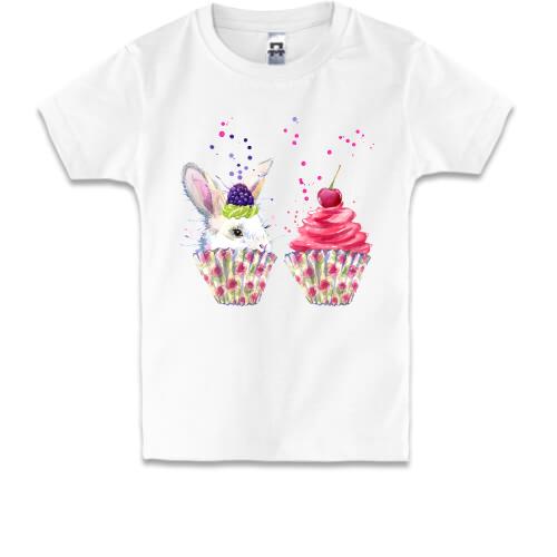 Дитяча футболка з зайчиком і тістечком