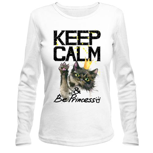 Жіночий лонгслів з кошеням Keep calm and be princess