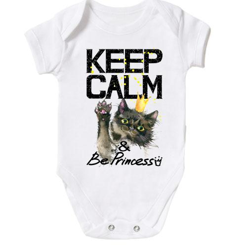 Детское боди с котенком Keep calm and be princess