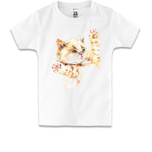 Детская футболка с акварельным котенком