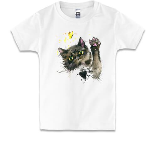 Детская футболка с акварельным котом (2)