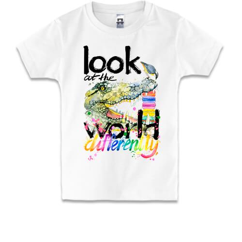 Дитяча футболка Look at the world differently з крокодилом