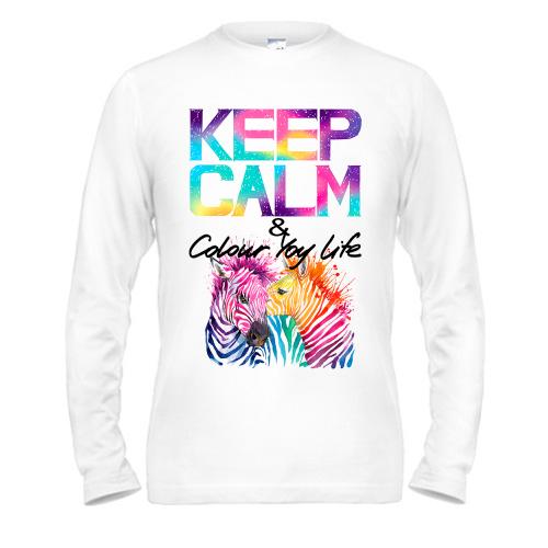 Чоловічий лонгслів Keep calm and colour your life з кольоровими зебрами (2)
