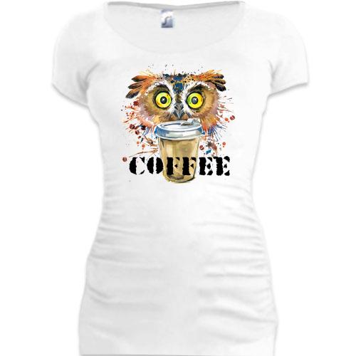 Подовжена футболка Coffee з совою