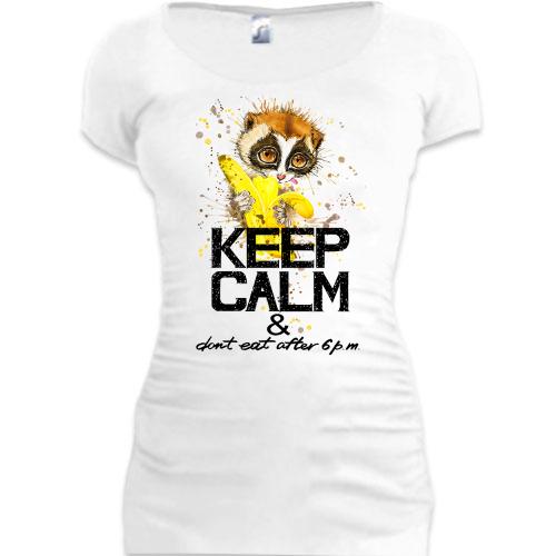 Подовжена футболка Keep calm and do not eat after 6 pm з мавпочкою