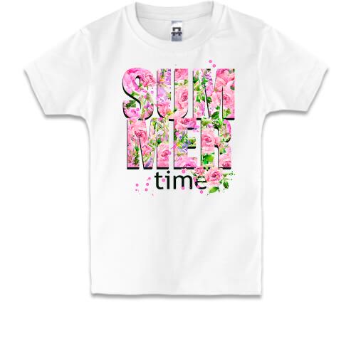 Детская футболка с надписью Summer time из цветов