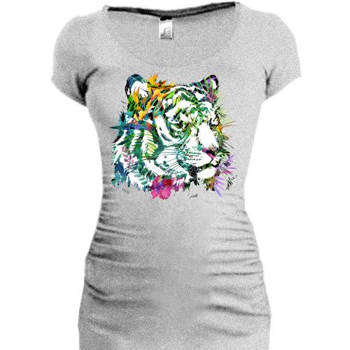 Подовжена футболка з тигром квітах