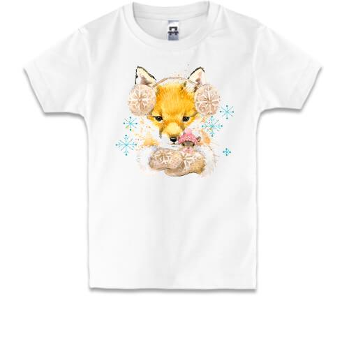 Детская футболка с зимней лисичкой