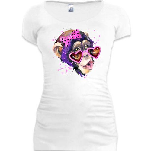 Подовжена футболка з гламурною мавпою