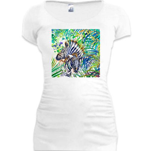 Подовжена футболка з зебрами в пальмах
