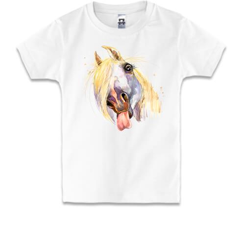 Детская футболка с акварельной лошадью