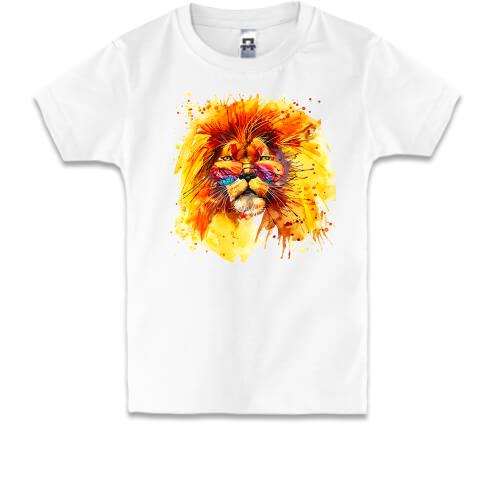 Детская футболка с акварельным львом в очках (2)