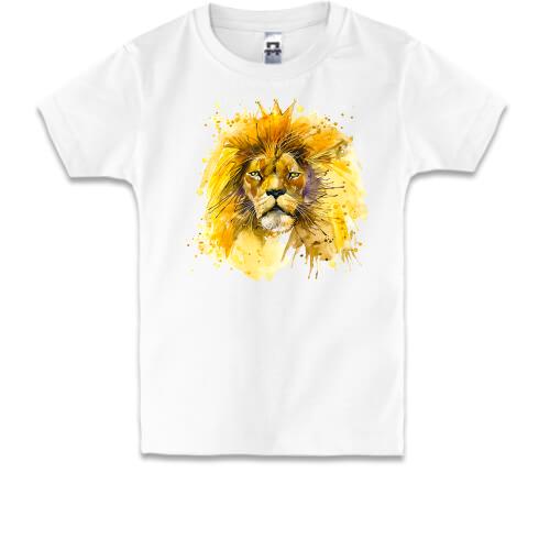 Детская футболка с акварельным львом в короне