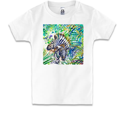 Детская футболка с зебрами в пальмах
