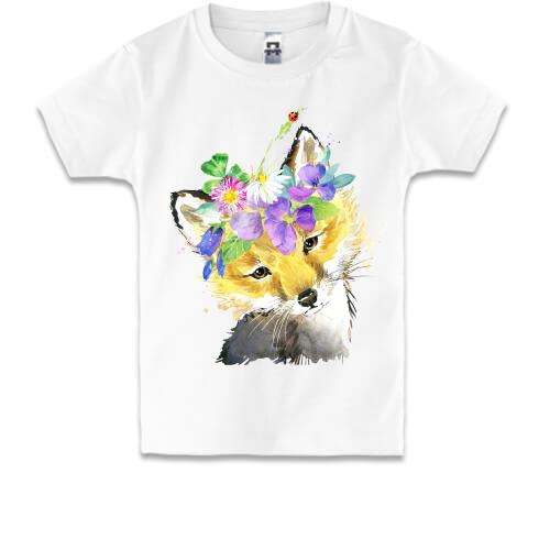 Детская футболка с лисичкой с венком