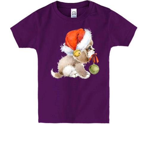 Дитяча футболка з новорічної собачкою з кулькою