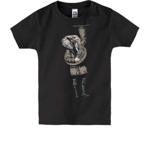 Детская футболка Слон хипстер с трубой