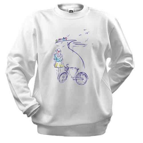 Свитшот Девушка с велосипедом на набережной