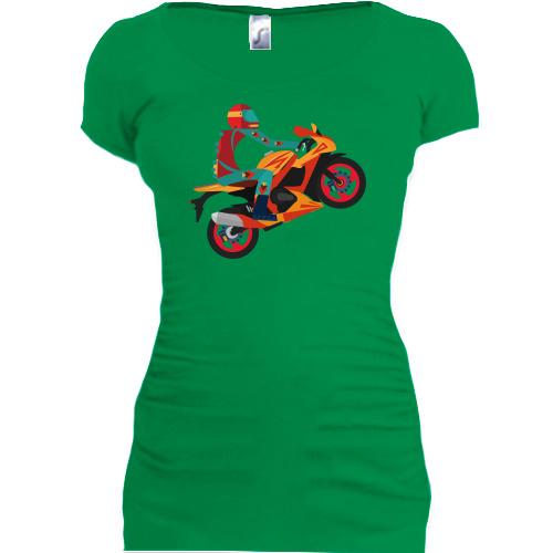 Подовжена футболка з арт ілюстрацією мотоцикліста спортсмена