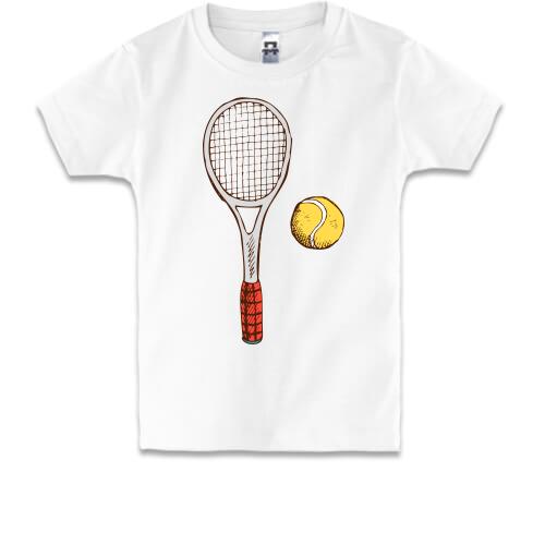 Детская футболка с теннисной ракеткой и желтым мячом