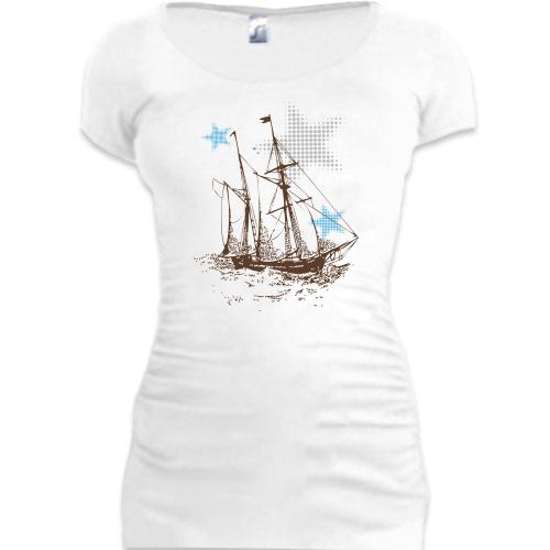 Подовжена футболка з кораблем і зірками