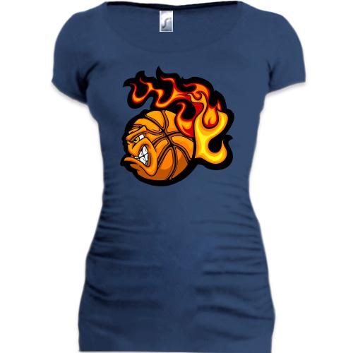 Подовжена футболка з палаючим баскетбольним м'ячем