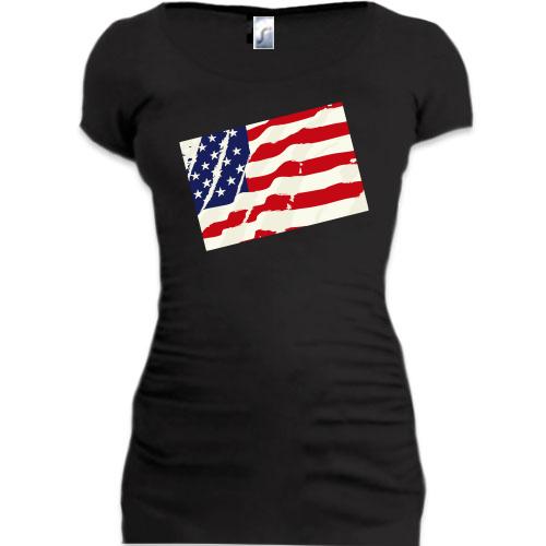 Подовжена футболка з потертим прапором США