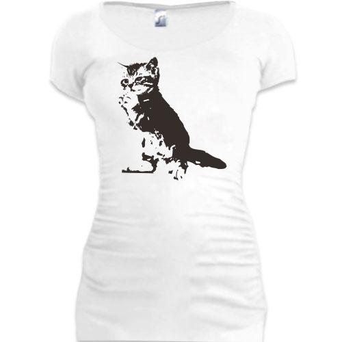 Подовжена футболка з прохальним котом