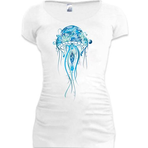 Подовжена футболка з синьою медузою