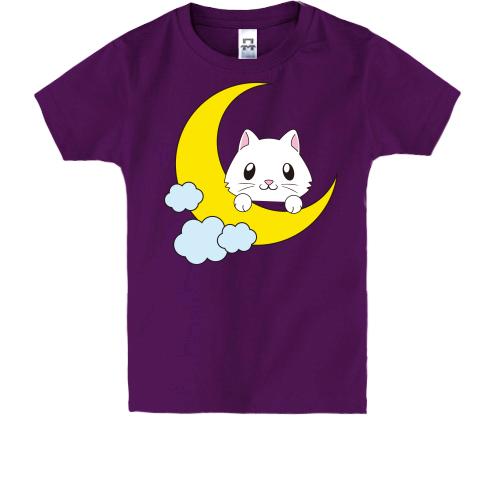 Детская футболка с котенком на луне