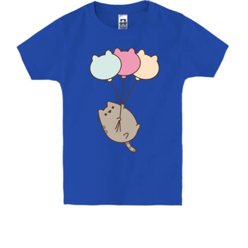 Детская футболка с Пушин котом и воздушными шарами