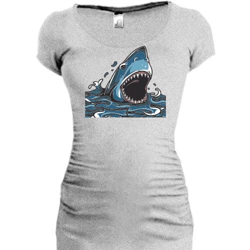 Подовжена футболка з акулою яка розкриває пащу