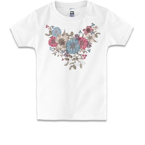 Дитяча футболка з вінтажним намистом із квітів