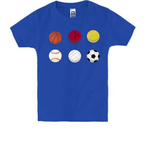 Детская футболка с мячами видов спорта
